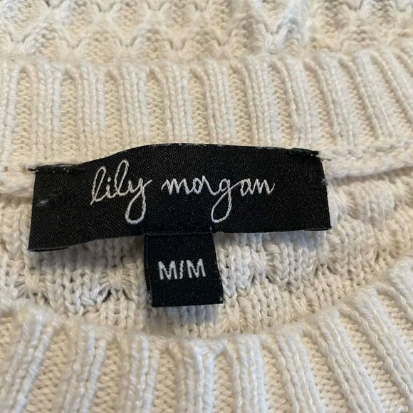 Lily Morgan Crew neck sweater white, blue stripes, raglan sleeves SIZE M Women - Picture 2 of 10